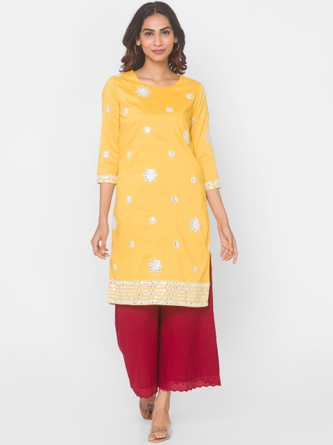 

Ethnicity Women Yellow Ethnic Motifs Embroidered Kurta