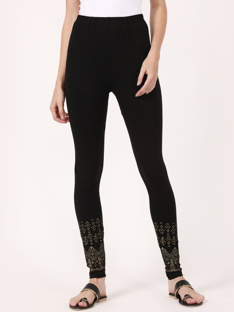 

V2 Value & Variety Women Black & Gold-Coloured Printed Cotton Leggings
