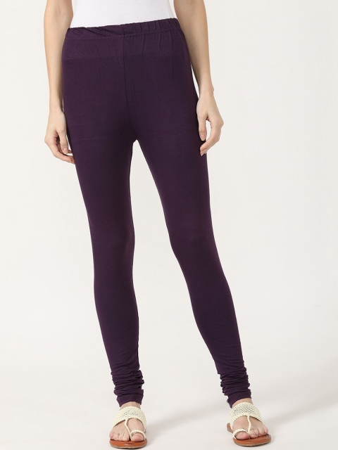 

V2 Value & Variety Women Purple Solid Cotton Churidar-Length Leggings