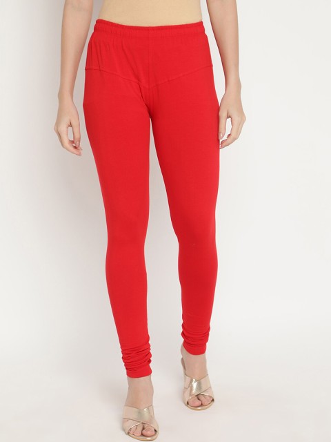 

V2 Value & Variety Women Red Solid Cotton Churidar-Length Leggings