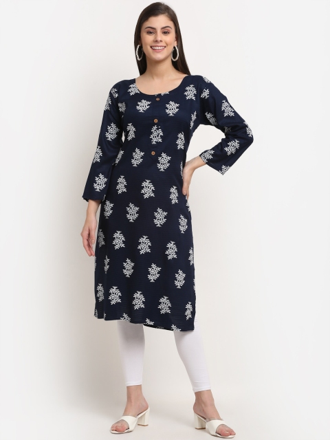 

GRACIT Women Navy Blue Floral Printed Chikankari Floral Kurta