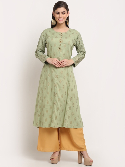 

GRACIT Women Green Ethnic Motifs Printed Flared Sleeves Kurta