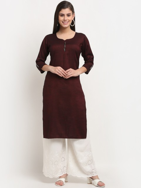 

GRACIT Women Maroon Cotton Silk Kurta