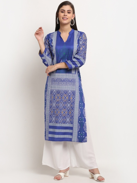 

GRACIT Women Blue Printed Thread Work Floral Kurta