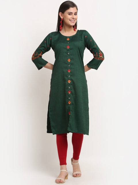 

GRACIT Women Green & Pink Ethnic Motifs Thread Work Kurta