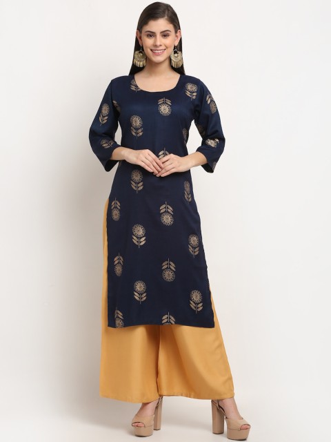 

GRACIT Women Navy Blue Ethnic Motifs Printed Kurta