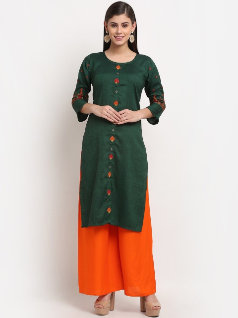 

GRACIT Women Green Ethnic Motifs Embroidered Floral Kurta