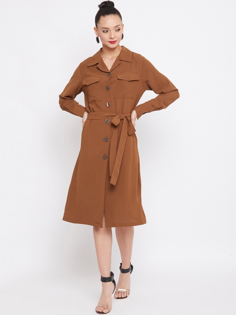 

CAMLA Tan Solid Shirt Dress With Tie-Ups Styling