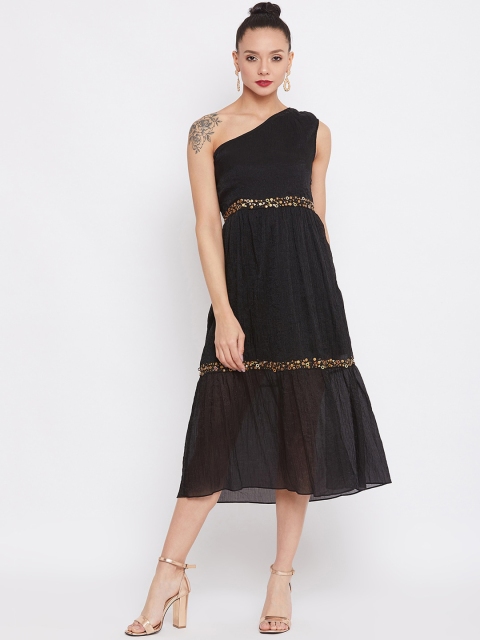 

CAMLA Black One Shoulder Midi Dress