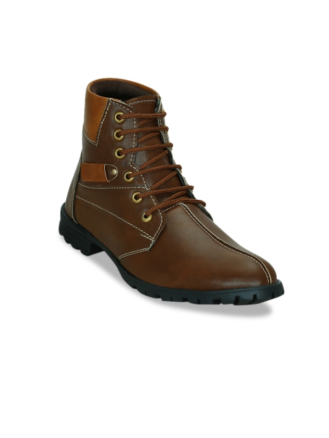 

Get Glamr Men Brown Colourblocked High-Top Flat Boots