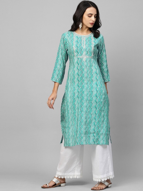 

FASHOR Women Sea Green Geometric Zari Kurta
