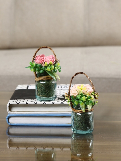 

HomeTown Peach-Coloured & Green Artificial Rose Flower With Jar