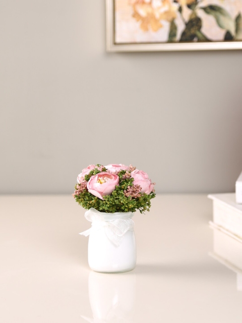 

HomeTown Pink & Green Artificial Flowers With Vase