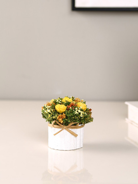 

HomeTown Yellow Artificial Rose Flower Bunch With Pot