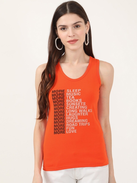 

V2 Value & Variety Women Orange & White Printed Cotton Innerwear Vest