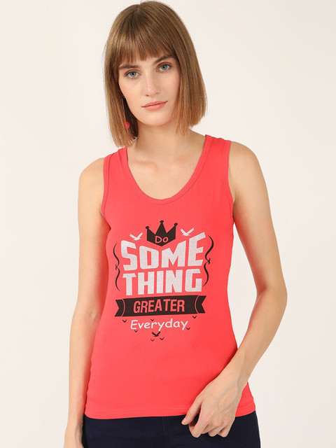 

V2 Value & Variety Women Orange & White Printed Cotton Innerwear Vest