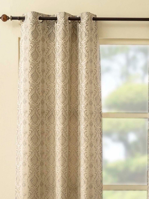 

Home Centre Beige & Black Set of 2 Ethnic Motifs Room Darkening Window Curtains