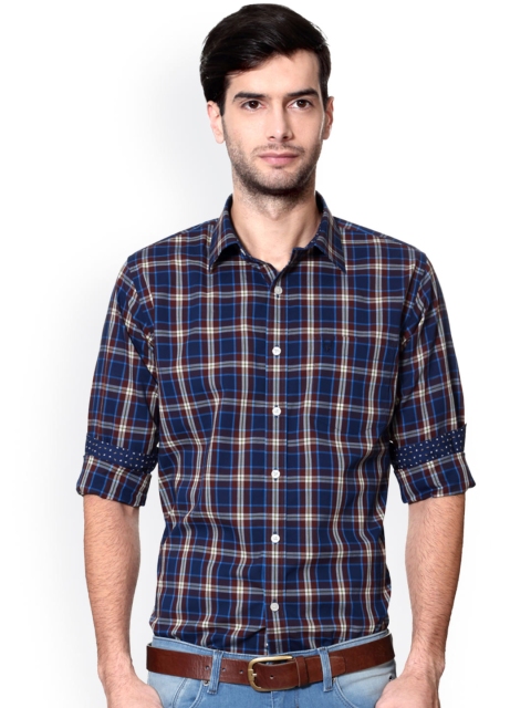 

Allen Solly Men Navy Blue & Brown Slim Fit Checked Casual Shirt