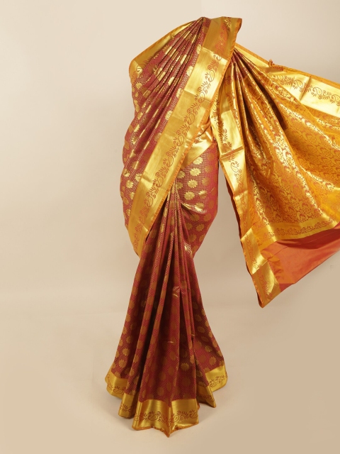 

Pothys Maroon & Gold-Coloured Ethnic Motifs Zari Pure Silk Kanjeevaram Saree