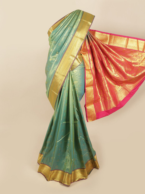 

Pothys Green & Pink Ethnic Motifs Kanjeevaram Pure Silk Saree