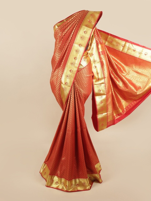 

Pothys Red & Gold-Toned Woven Design Zari Pure Silk Kanjeevaram Saree