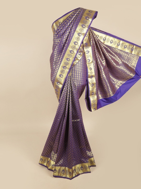 

Pothys Blue & Gold-Toned Ethnic Motifs Pure Silk Kanjeevaram Saree