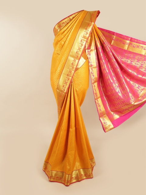 

Pothys Yellow & Pink Ethnic Motifs Kanjeevaram Zari Pure Silk Saree