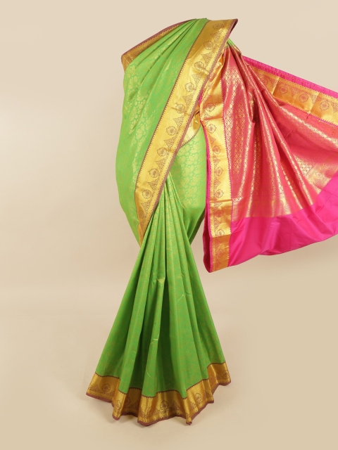 

Pothys Women Green & Pink Woven Design Zari Pure Silk Kanjeevaram Saree