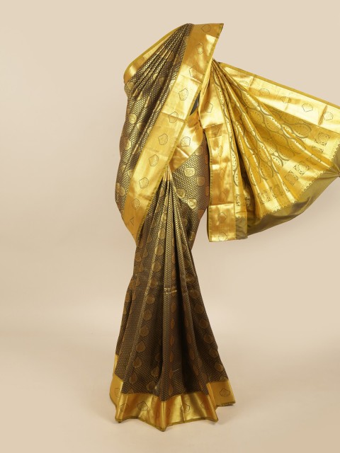 

Pothys Black & Gold-Toned Ethnic Motifs Pure Silk Kanjeevaram Saree