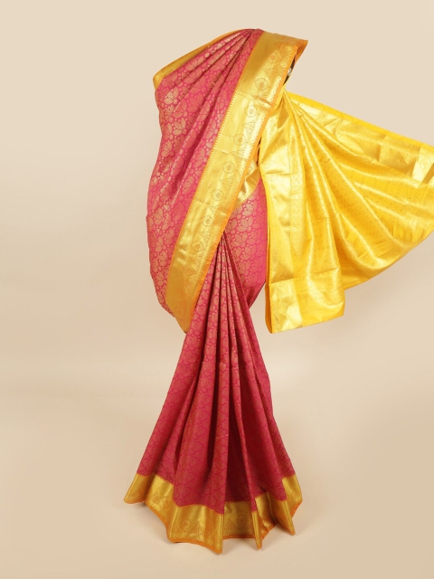 

Pothys Pink & Yellow Ethnic Motifs Zari Pure Silk Kanjeevaram Saree