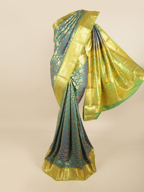

Pothys Green & Gold-Toned Ethnic Motifs Kanjeevaram Pure Silk Saree