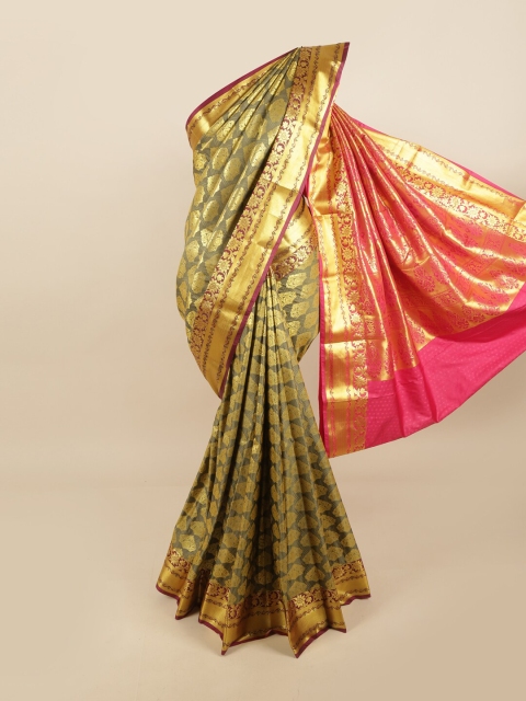 

Pothys Grey & Pink Woven Design Pure Silk Kanjeevaram Saree