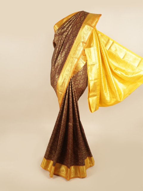 

Pothys Maroon & Yellow Floral Zari Pure Silk Kanjeevaram Saree
