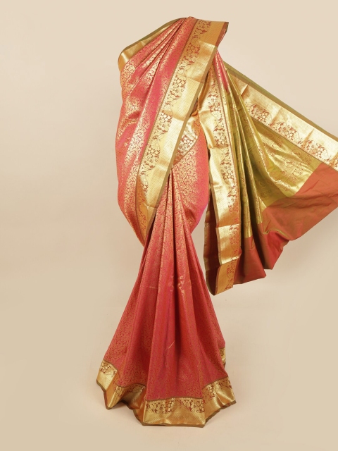 

Pothys Pink & Gold-Toned Floral Kanjeevaram Zari Pure Silk Saree