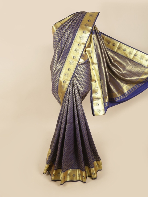 

Pothys Blue & Gold-Toned Woven Design Zari Pure Silk Kanjeevaram Saree