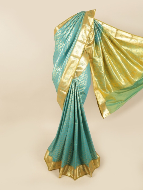 

Pothys Blue & Gold-Toned Woven Design Pure Silk Kanjeevaram Saree