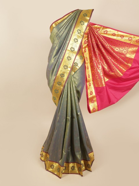 

Pothys Green & Pink Ethnic Motifs Zari Pure Silk Kanjeevaram Saree