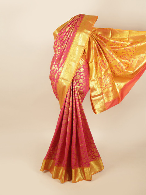 

Pothys Pink & Gold-Toned Ethnic Motifs Pure Silk Kanjeevaram Saree