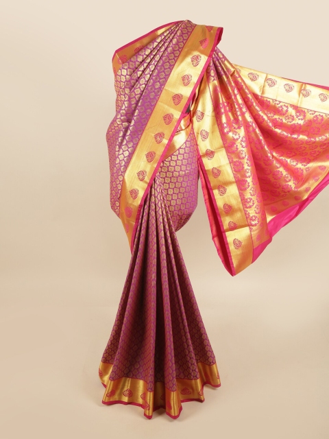 

Pothys Magenta & Gold-Toned Ethnic Motifs Pure Silk Kanjeevaram Saree