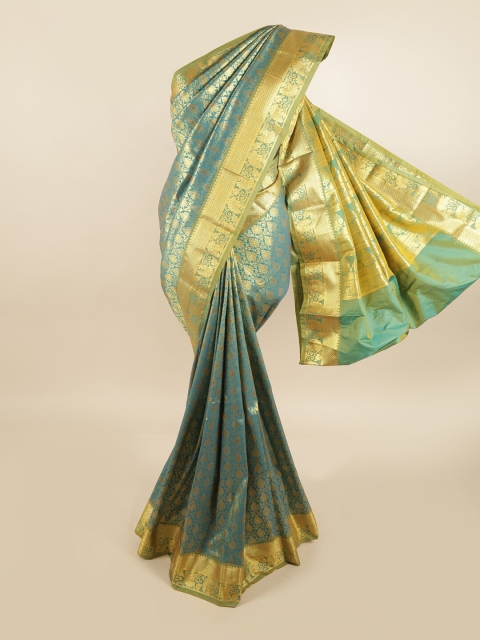 

Pothys Blue & Gold-Coloured Ethnic Motifs Zari Pure Silk Kanjeevaram Saree