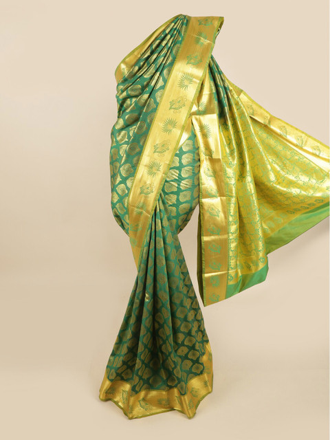 

Pothys Green & Gold-Toned Woven Design Pure Silk Kanjeevaram Saree