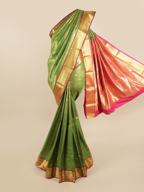 

Pothys Green & Pink Woven Design Pure Silk Kanjeevaram Saree