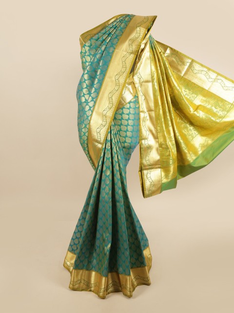 

Pothys Green & Gold-Toned Kanjeevaram Ethnic Motifs Pure Silk Saree