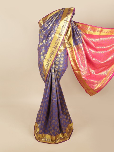 

Pothys Blue & Fuchsia Woven Design Pure Silk Kanjeevaram Saree