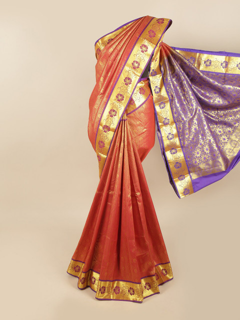 

Pothys Red & Gold-Toned Floral Zari Pure Silk Kanjeevaram Saree