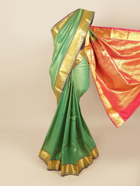 

Pothys Green & Red Woven Design Pure Silk Kanjeevaram Saree