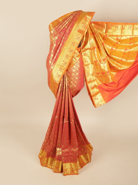 

Pothys Red & Gold-Coloured Ethnic Motifs Zari Pure Silk Kanjeevaram Saree