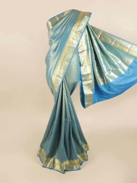 

Pothys Blue & Gold-Toned Woven Design Pure Silk Kanjeevaram Saree