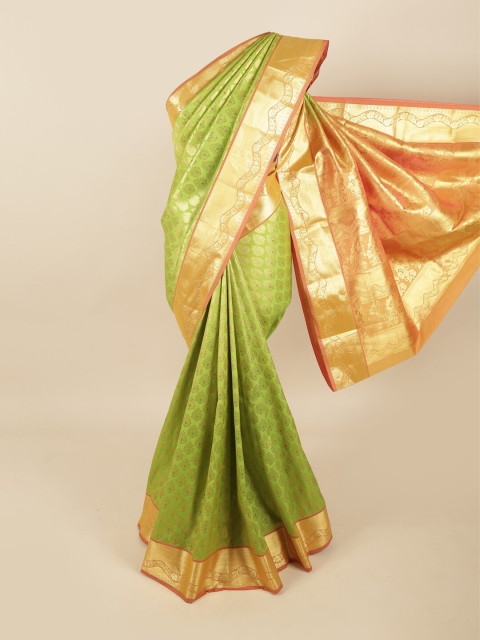 

Pothys Green & Gold-Toned Woven Design Pure Silk Kanjeevaram Saree