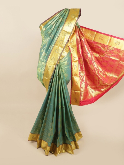 

Pothys Green & Red Woven Design Pure Silk Kanjeevaram Saree